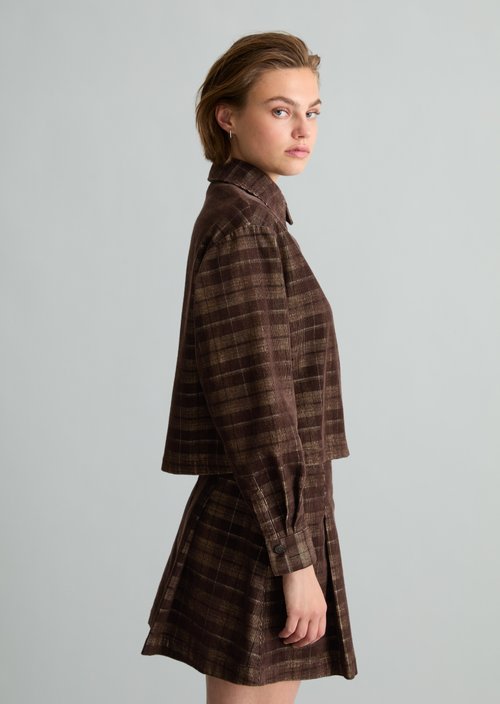 Relaxed Checkered Corduroy Blouse — Medium Brown