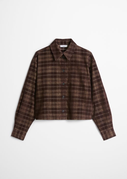 Relaxed Checkered Corduroy Blouse — Medium Brown