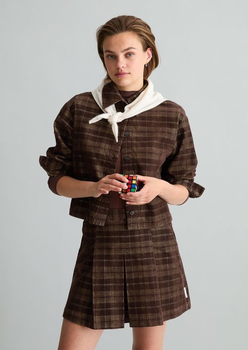 Relaxed Checkered Corduroy Blouse — Medium Brown