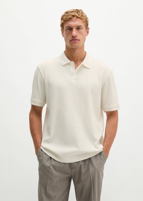 Regular-Fit Ribbed Jersey Polo Shirt — Silky White