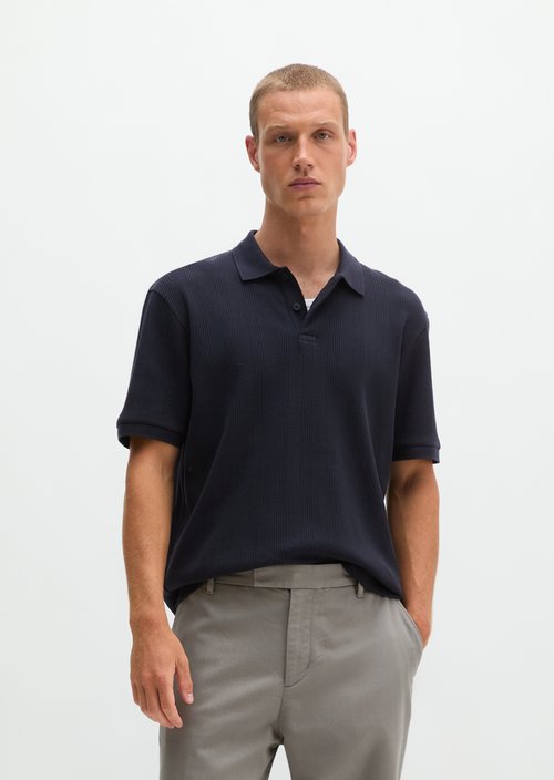 Regular-Fit Ribbed Jersey Polo Shirt — Dark Navy