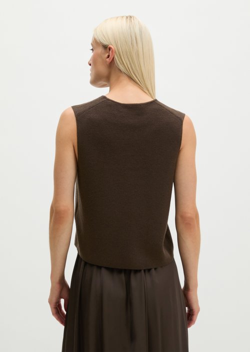 Sleeveless Cardigan, Regular Fit — Burnt Coffee