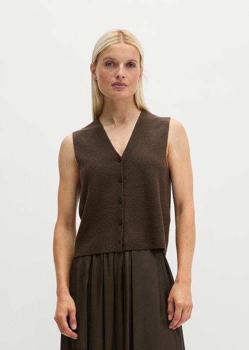 Sleeveless Cardigan, Regular Fit — Burnt Coffee