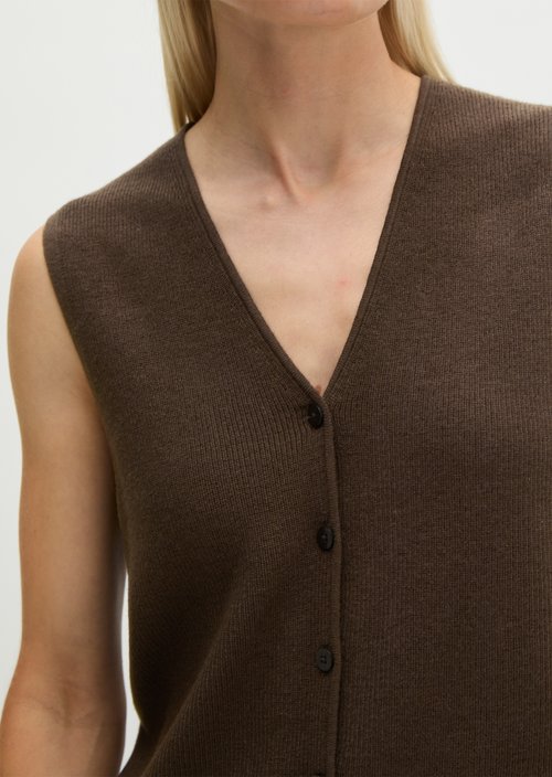 Sleeveless Cardigan, Regular Fit — Burnt Coffee