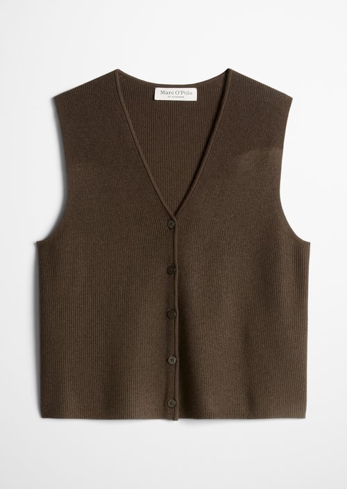 Sleeveless Cardigan, Regular Fit — Burnt Coffee