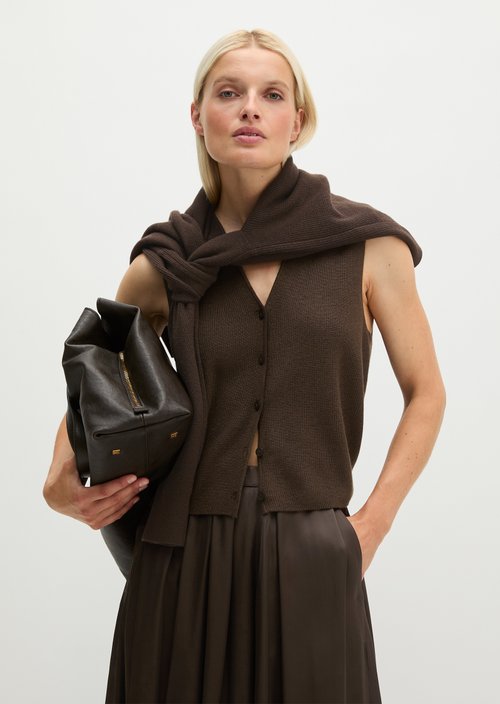 Sleeveless Cardigan, Regular Fit — Burnt Coffee
