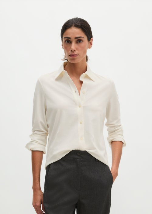 Regular-Fit Jersey Blouse — White Cotton