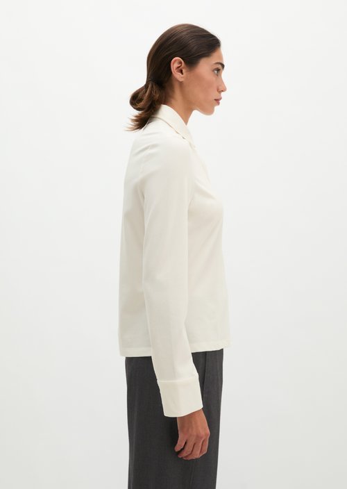 Regular-Fit Jersey Blouse — White Cotton