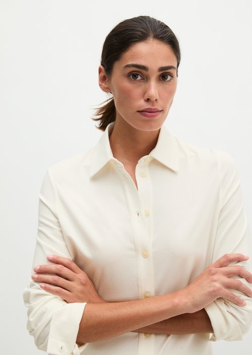 Regular-Fit Jersey Blouse — White Cotton