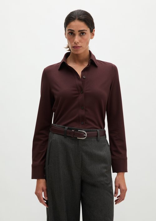 Regular-Fit Jersey Blouse — Black Cherry
