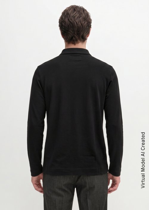 Regular-Fit Long-Sleeve Polo Shirt — Black