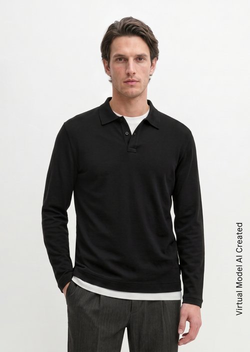 Regular-Fit Long-Sleeve Polo Shirt — Black