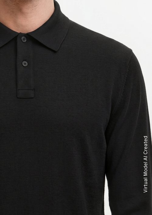 Regular-Fit Long-Sleeve Polo Shirt — Black