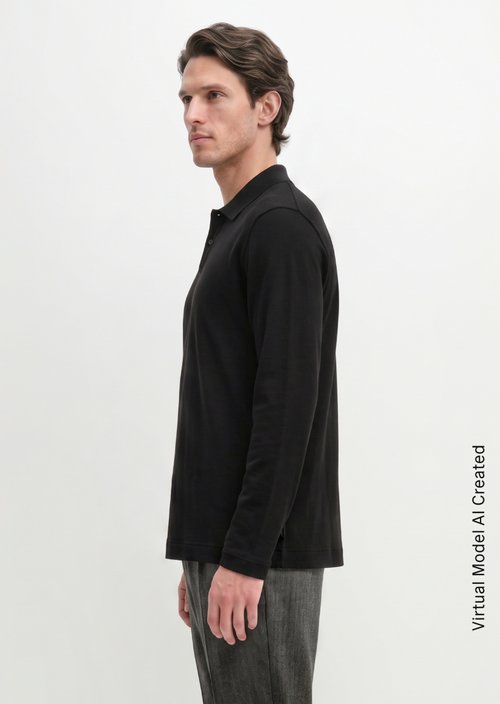 Regular-Fit Long-Sleeve Polo Shirt — Black