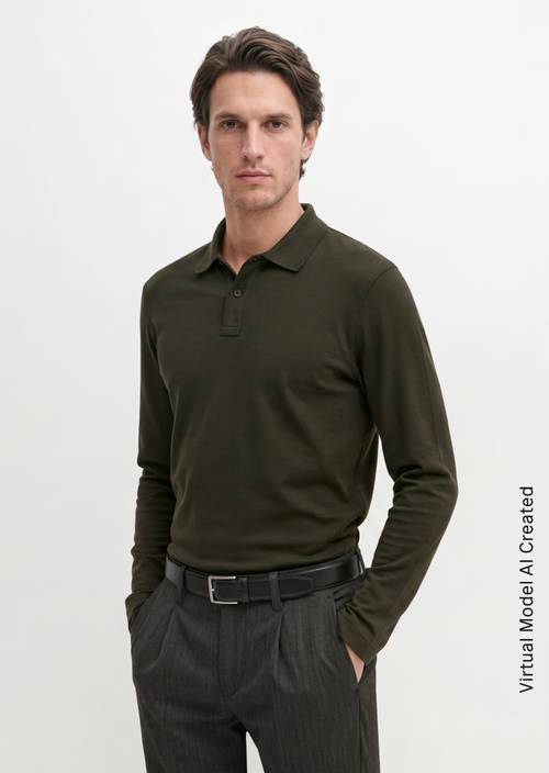 Langarm-Poloshirt regular Wooden Earth in Frontalansicht