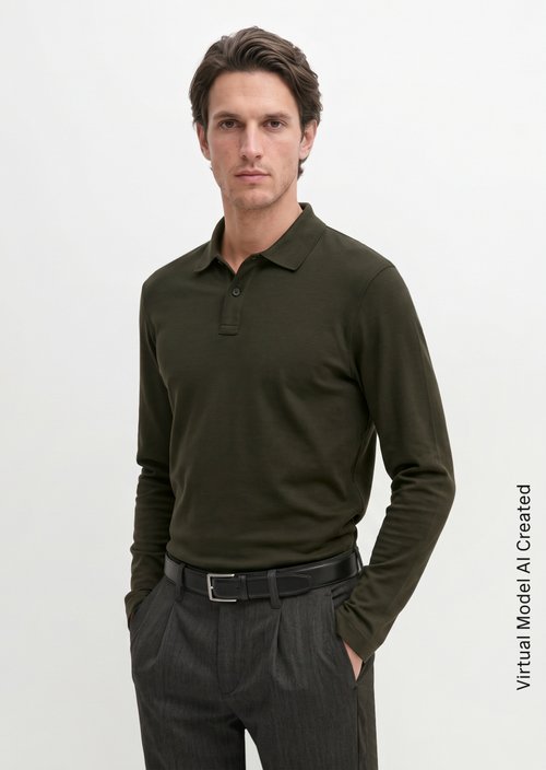 Regular-Fit Long-Sleeve Polo Shirt — Wooden Earth