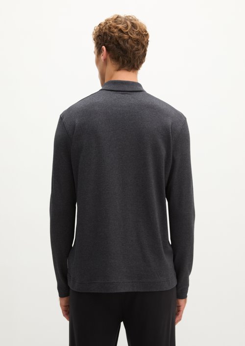 Regular-Fit Long-Sleeve Polo Shirt — Dark Grey Melange