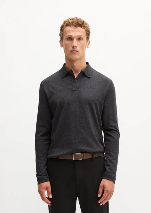Regular-Fit Long-Sleeve Polo Shirt — Dark Grey Melange