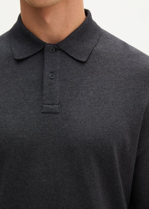 Regular-Fit Long-Sleeve Polo Shirt — Dark Grey Melange