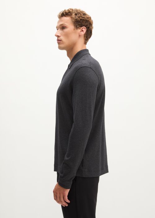Regular-Fit Long-Sleeve Polo Shirt — Dark Grey Melange