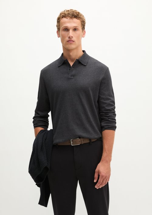 Regular-Fit Long-Sleeve Polo Shirt — Dark Grey Melange