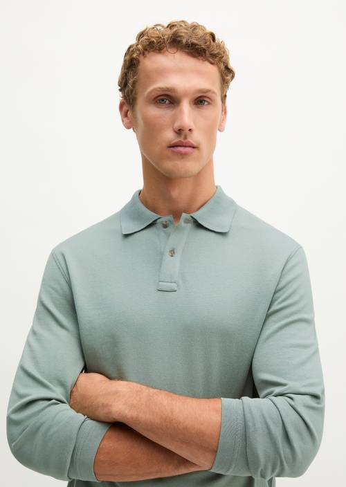 Langarm-Poloshirt regular Faded Mint in Frontalansicht