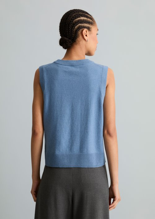 Regular-fit sleeveless sweater — Medium Blue Melange