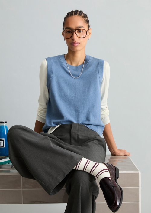 Regular-fit sleeveless sweater — Medium Blue Melange