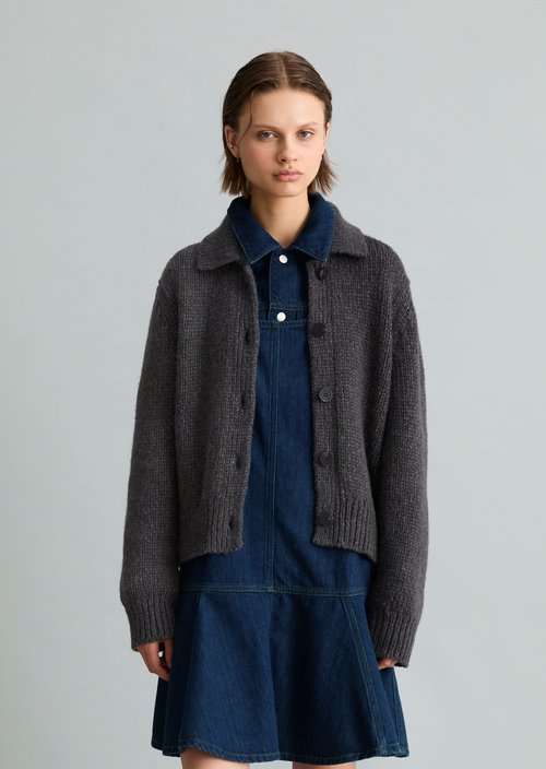 Chunky Cardigan, Regular Fit — Dark Grey Melange