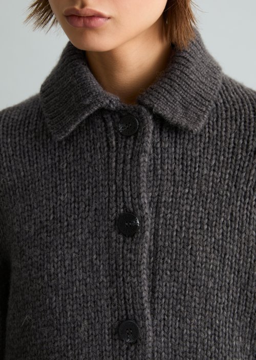 Chunky Cardigan, Regular Fit — Dark Grey Melange