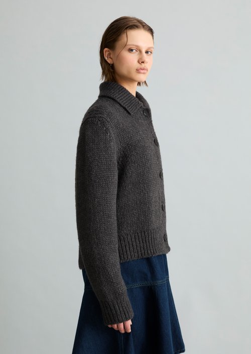 Chunky Cardigan, Regular Fit — Dark Grey Melange