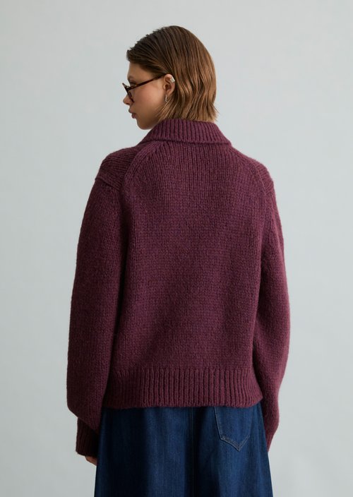 Chunky Cardigan, Regular Fit — Dark Red Melange
