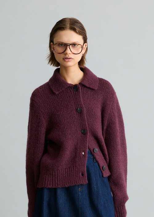 Chunky Cardigan, Regular Fit — Dark Red Melange
