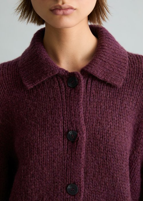 Chunky Cardigan, Regular Fit — Dark Red Melange