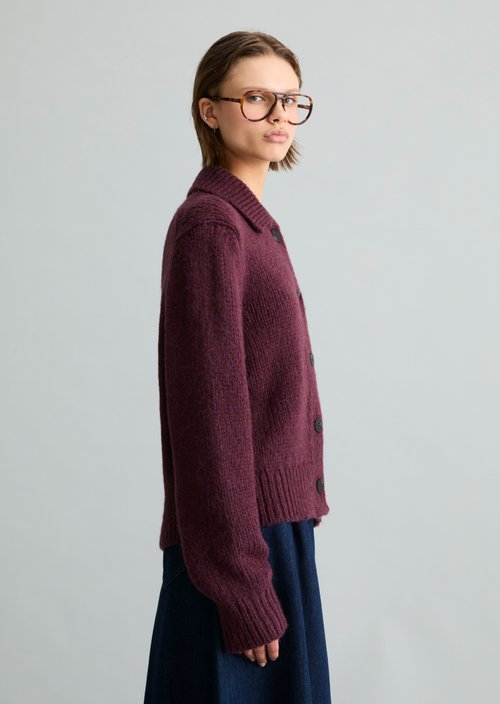 Chunky Cardigan, Regular Fit — Dark Red Melange
