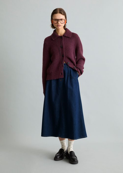Chunky Cardigan, Regular Fit — Dark Red Melange