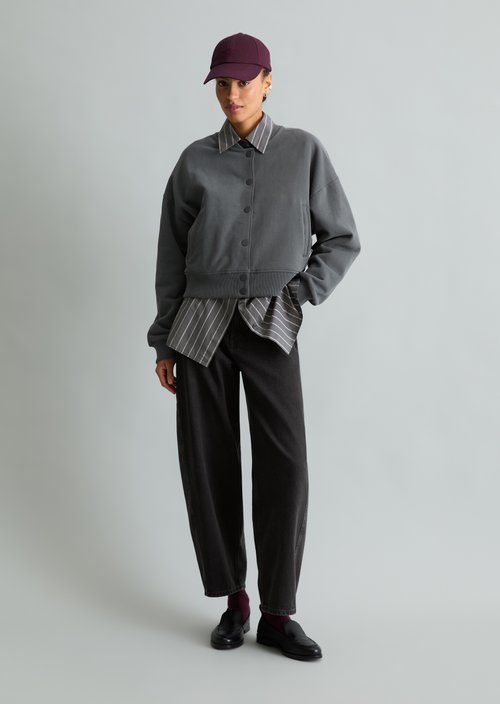 Cropped College Sweatshirt Jacket — Light Graphite