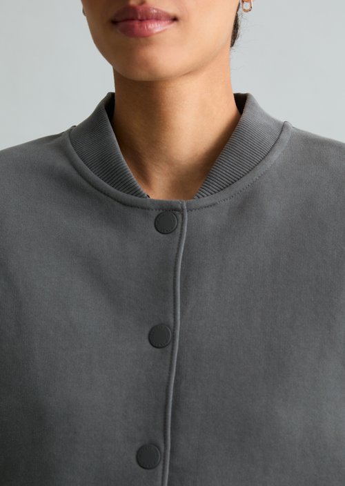 Cropped College Sweatshirt Jacket — Light Graphite