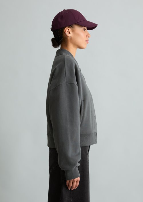 Cropped College Sweatshirt Jacket — Light Graphite