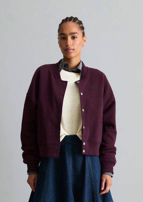 Cropped College Sweatshirt Jacket — Mahagony Jam