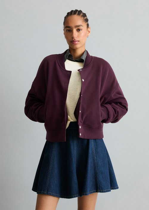 Cropped College Sweatshirt Jacket — Mahagony Jam