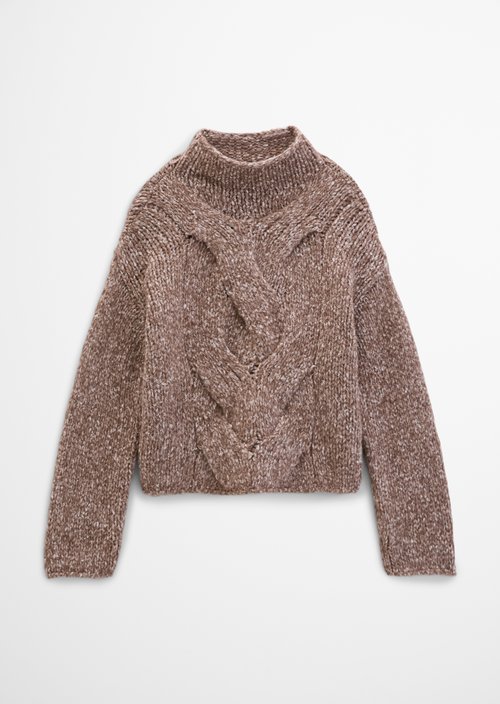 Relaxed-Fit Cable-Knit Sweater — Dark Brown