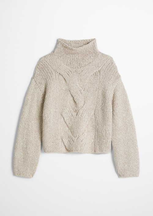 Relaxed-Fit Cable-Knit Sweater — Light Brown