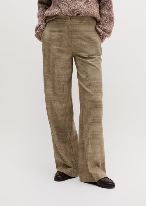 Relaxed-Fit Glen Check Flannel Pants — Medium Brown
