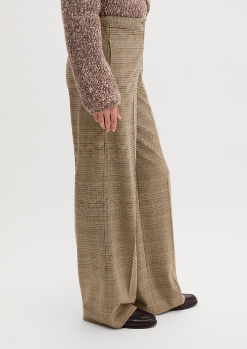 Relaxed-Fit Glen Check Flannel Pants — Medium Brown