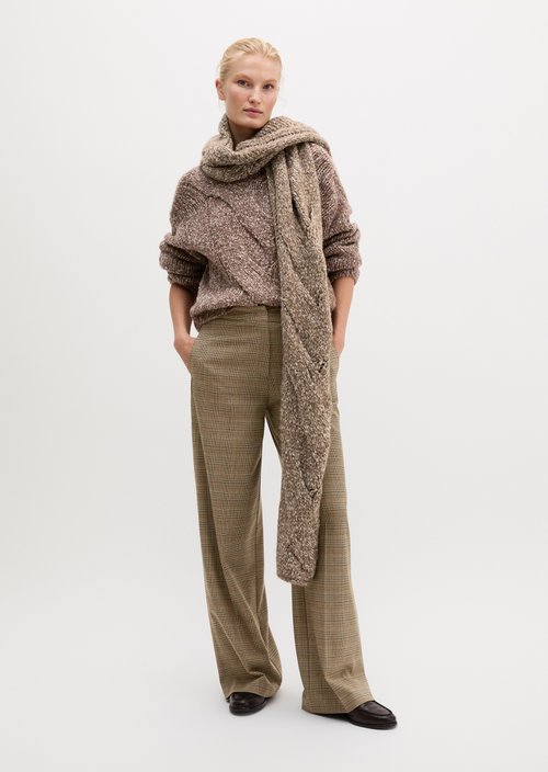 Relaxed-Fit Glen Check Flannel Pants — Medium Brown