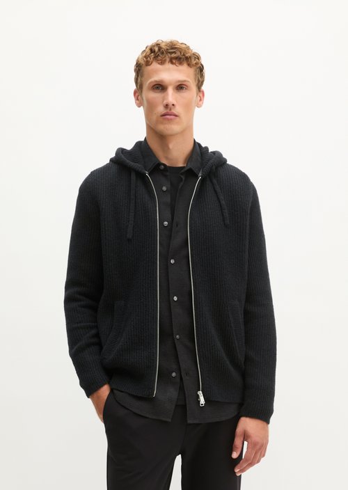 Regular-Fit Hooded Cardigan — Black