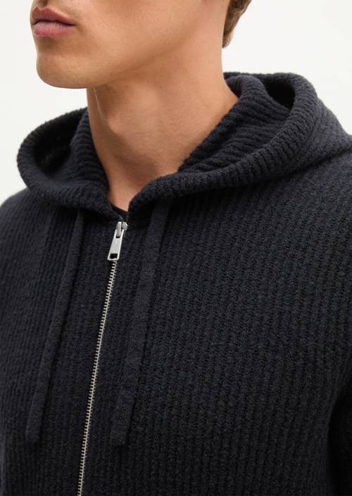 Regular-Fit Hooded Cardigan Black in detail view