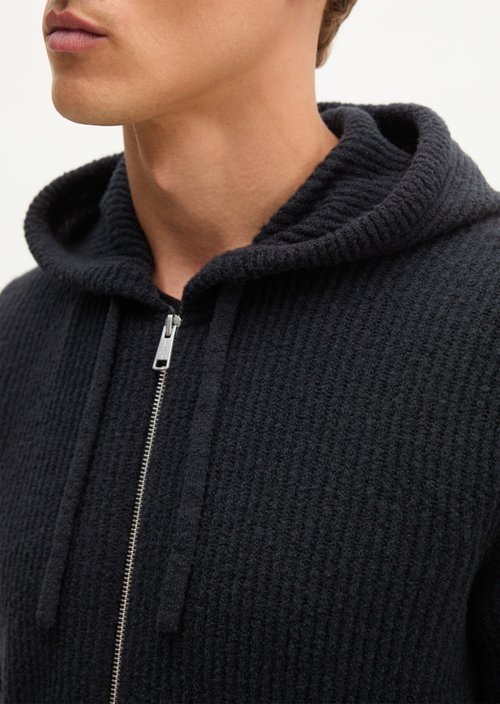Regular-Fit Hooded Cardigan — Black