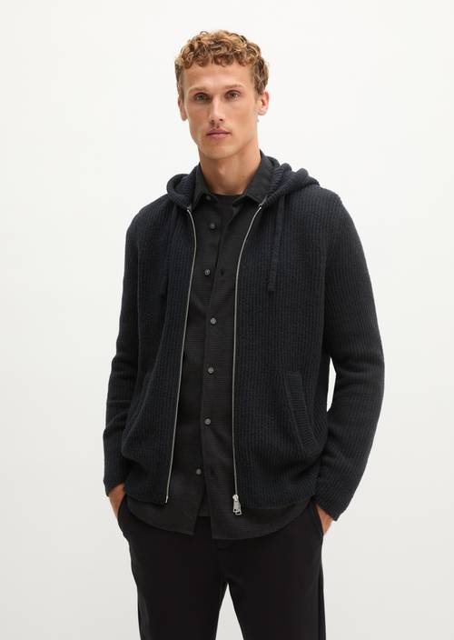 Regular-Fit Hooded Cardigan Black in front view